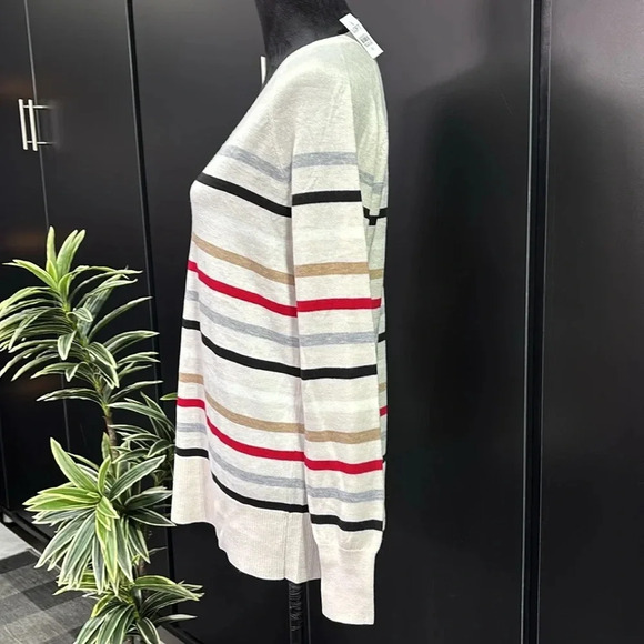 LOFT Knit V-neck,pullover,horizontal thin stripe sweater,super soft,multi color - Picture 3 of 10